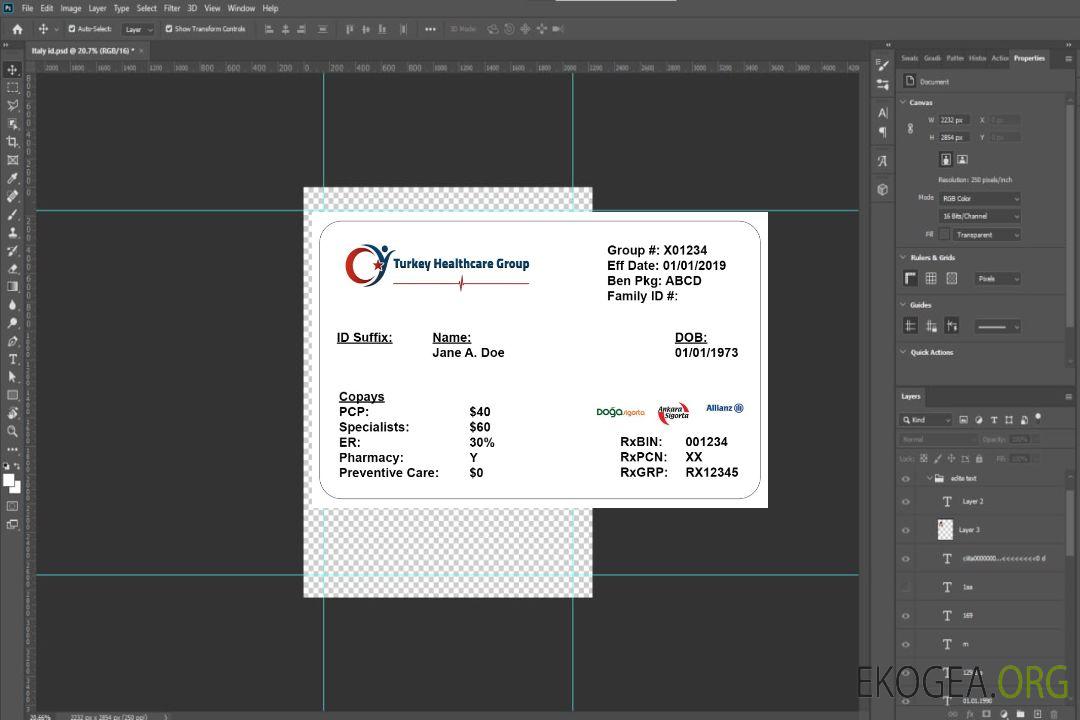 Carte d'assurance maladie en Turquie template